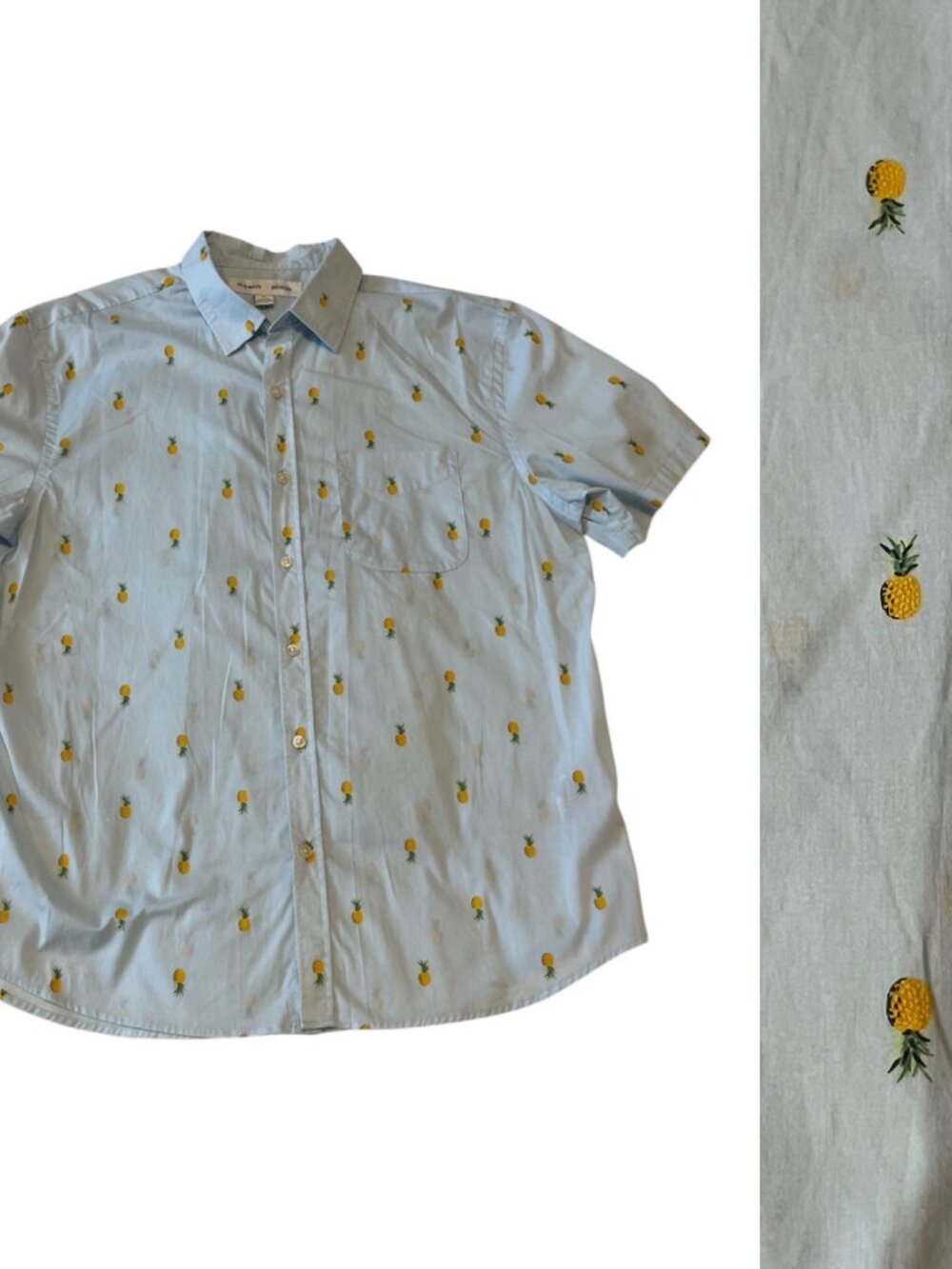 OLD NAVY Casual Shirt Sz XL Cotton Poly Spandex Perfect Eve Pineapples